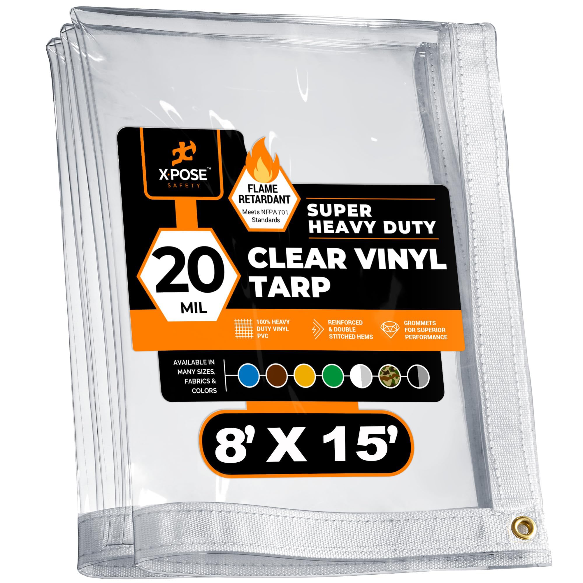 8' x 15' Clear Vinyl Tarp - Fire Retardant 20 Mil Super Heavy Duty
